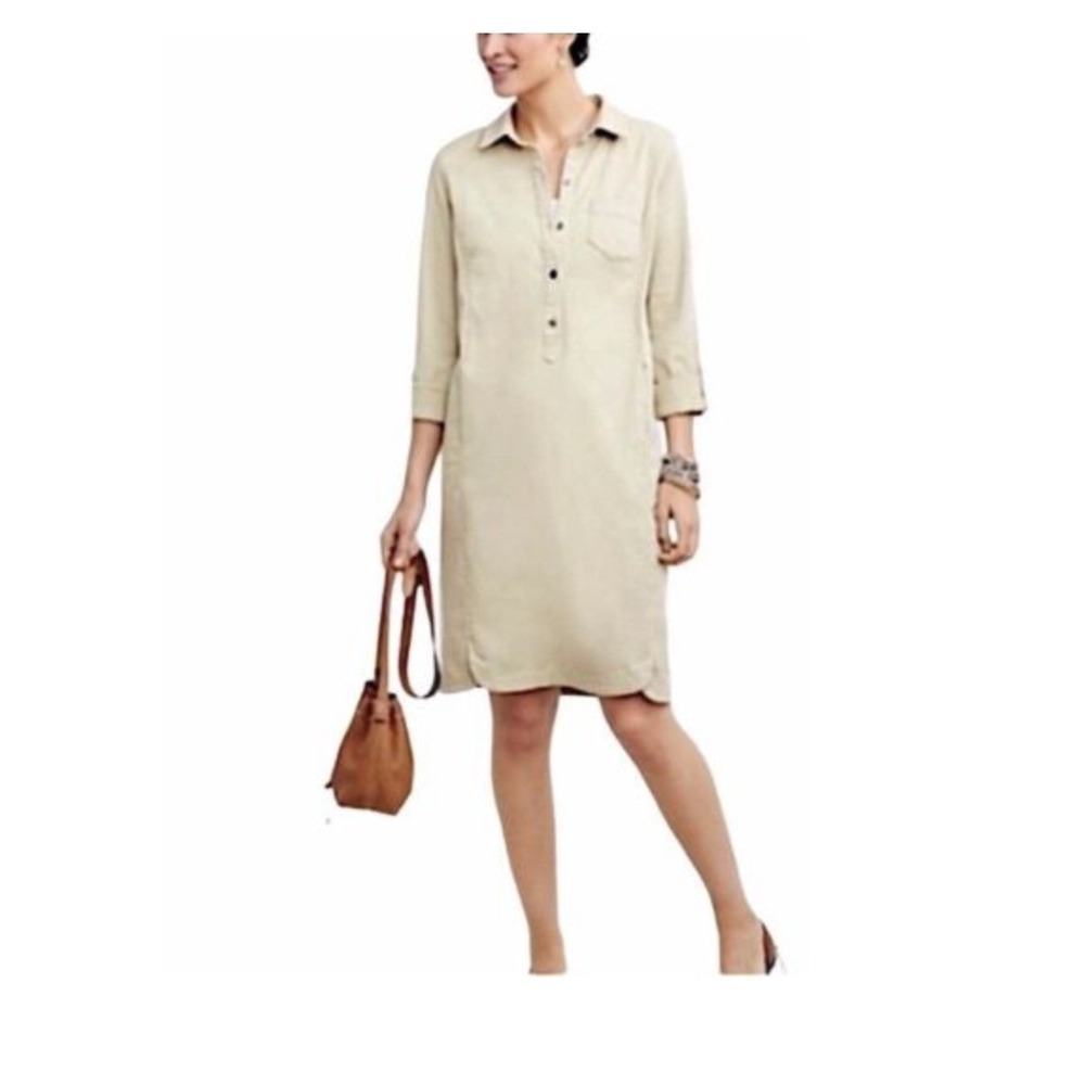 J. Jill Live-In-Chino Khaki Tan Shirt Dress 16 Petite safari Utility Casual